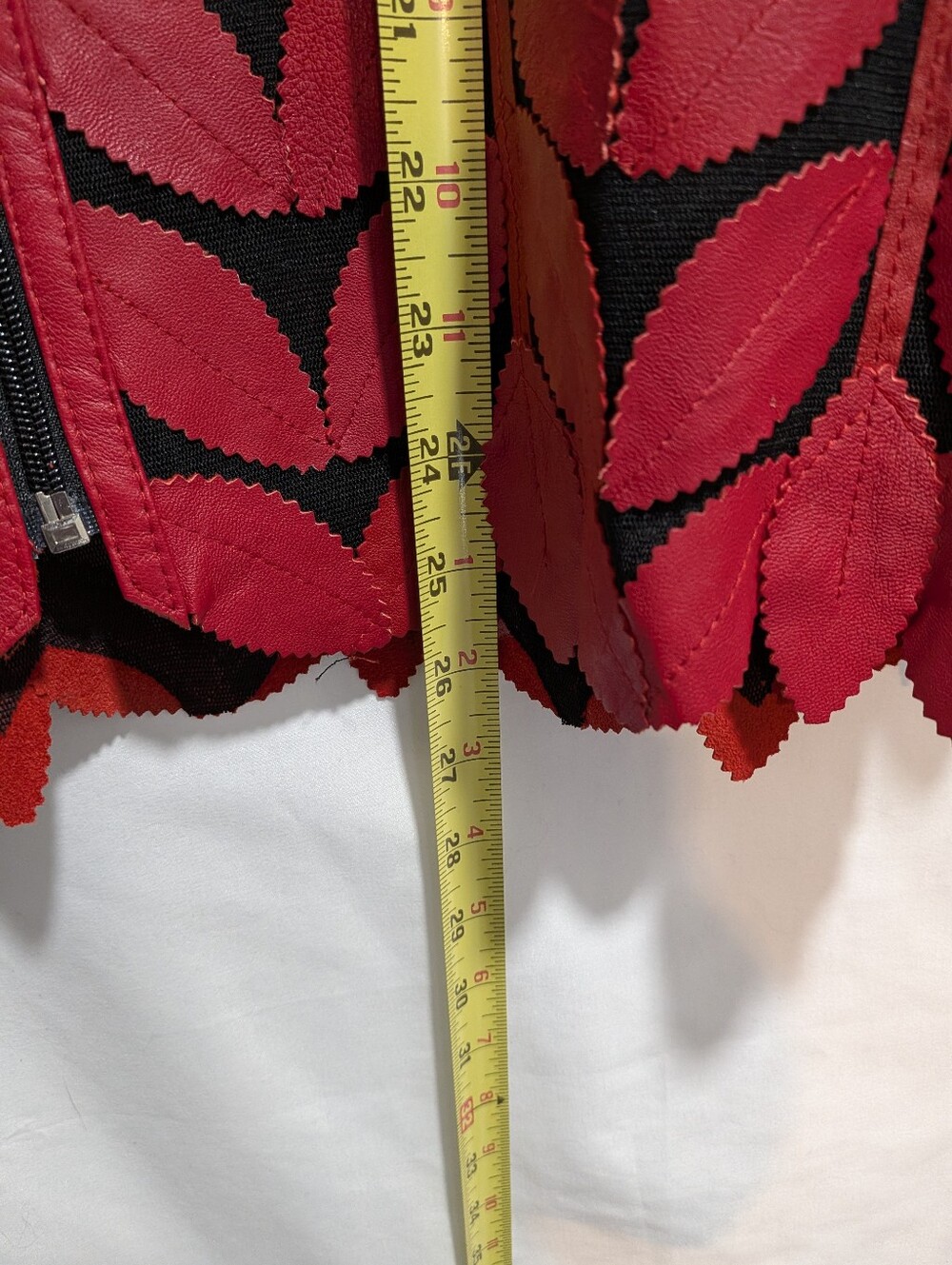 Red Leather Leaf-Pattern Zip Jacket - Picture 3 of 5